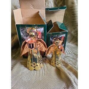 Vintage 6" & 4.5" brass and copper angel candle holder pillar holiday